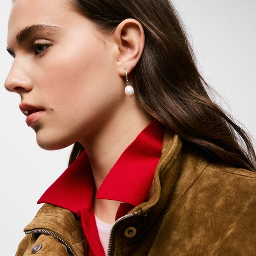 Steel and cultured pearl Hoop earrings with arrow charm TOUS Charming