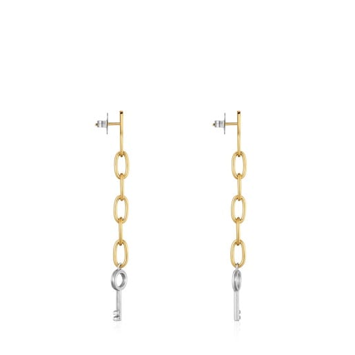 Long two-tone steel Earrings with key charm TOUS Charming