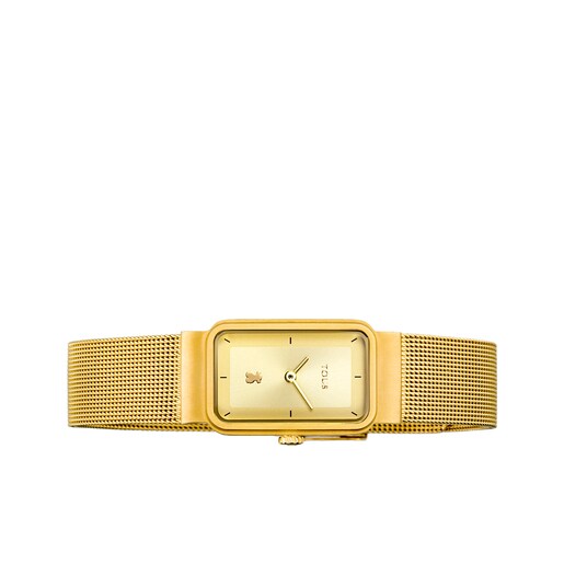 Gold-colored IP Steel Squared Mesh Watch