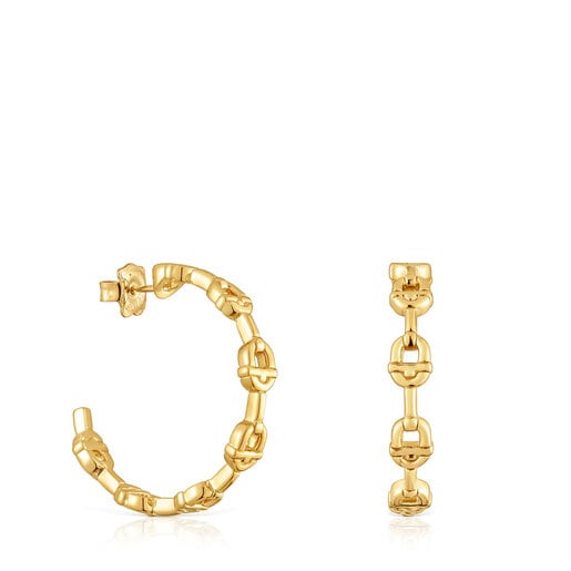 Aretes de aro logo con baño de oro 18 kt sobre plata 30 mm TOUS MANIFESTO