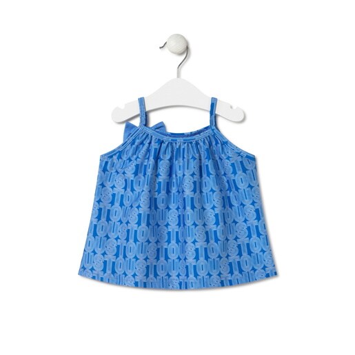 Girls spaghetti strap dress in Line blue