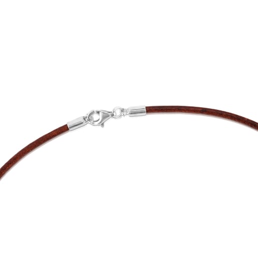 Collier ras du cou TOUS Chokers en Cuir de 2 mm marron avec fermoir en Argent, 40 cm.