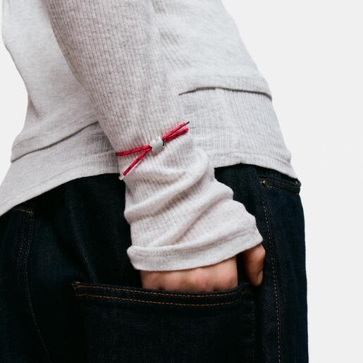 Silver and pink nylon bear Bracelet TOUS Bold Motif