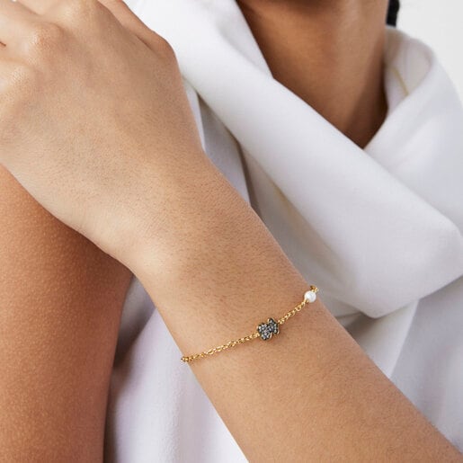 Браслет с медвежонком Nocturne из вермеля с бриллиантами и жемчугом