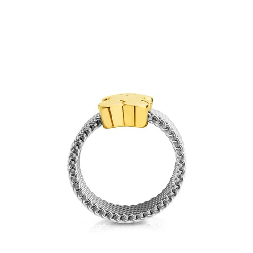 Anillo Mesh de Acero y Oro