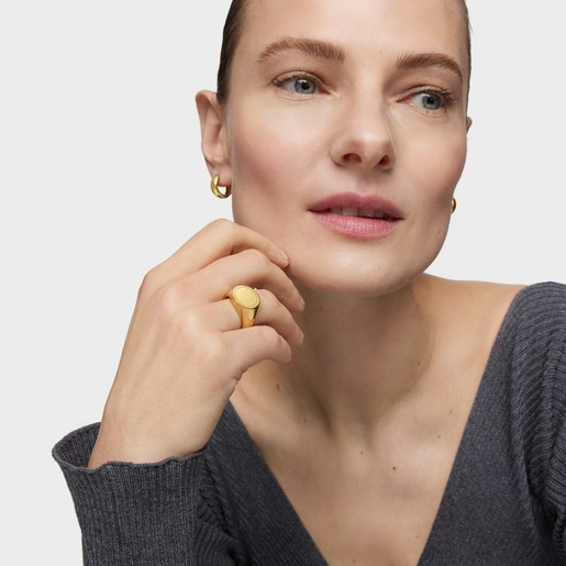 14mm 18kt gold plating over silver Signet ring TOUS Basics