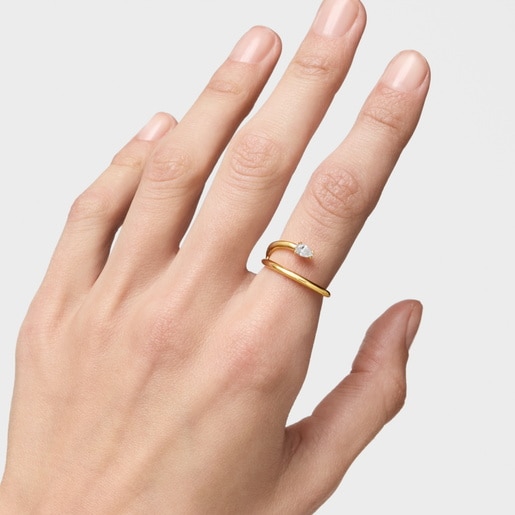 Anillo con baño de oro 18 kt sobre plata y diamante creado en laboratorio Lio LGD