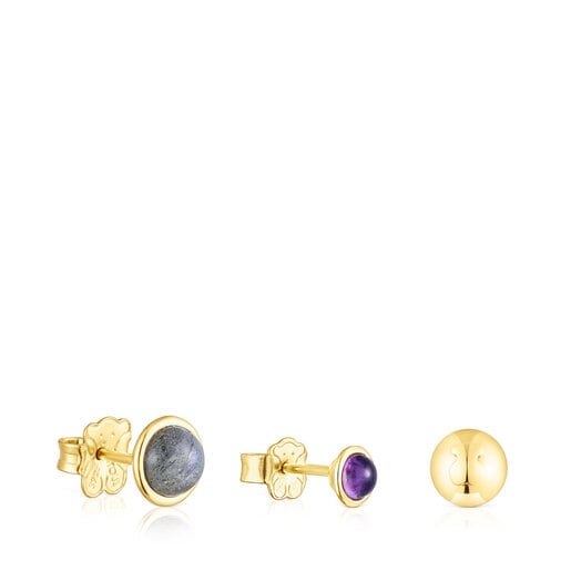 Set of three silver vermeil Plump Earrings with gemstones