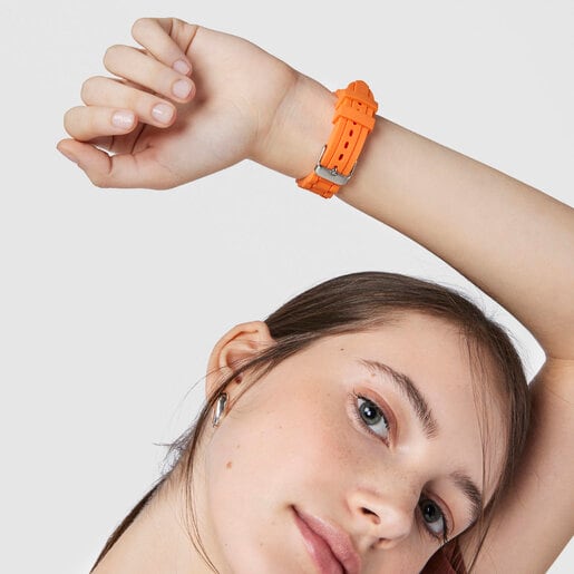 Steel Tender Time Watch with orange silicone strap