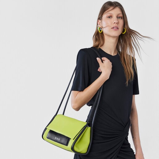תיק צד TOUS Empire בינוני מעור בצבעי ירוק ליים ושחור