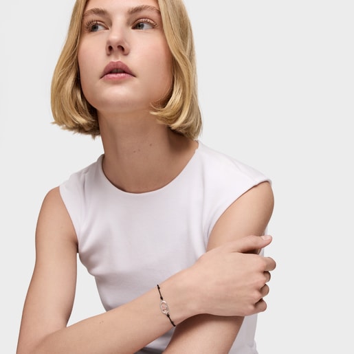 Pulsera de nylon negro de plata y cuarzo Camille