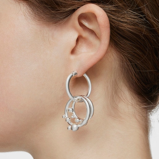 Short/long silver Earrings with rings and details Hold