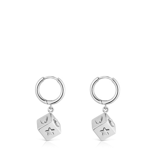 Steel Hoop earrings with cube charm TOUS Charming