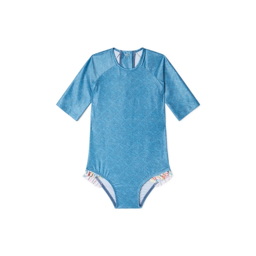 Girls one-piece swimsuit with long sleeves in Logo blue