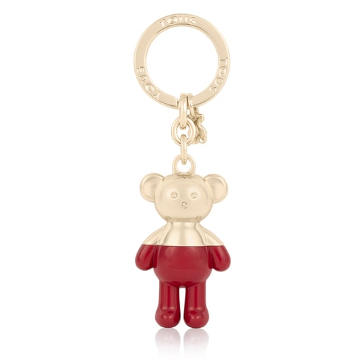 Porta-chaves Teddy Bear dourado e vermelho