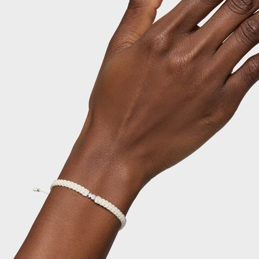 Pulsera oso de plata y nylon blanco TOUS Motivos