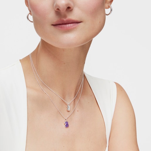 Silver and Amethyst Icon Color Necklace