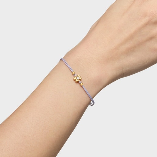 Gold Bracelet with laboratory-grown diamond and mauve nylon TOUS Lili