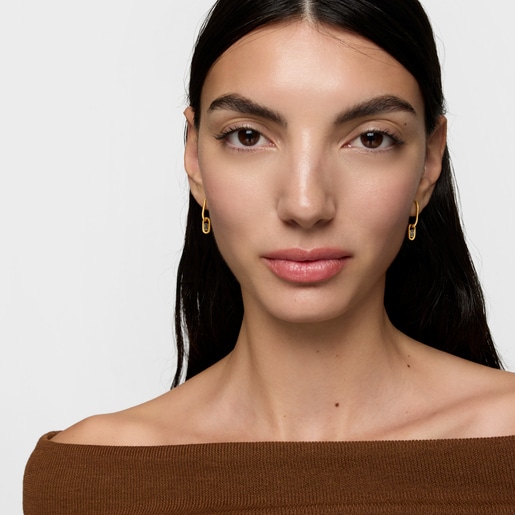 Aretes de aro con baño de oro 18 kt sobre plata y espinelas Camille