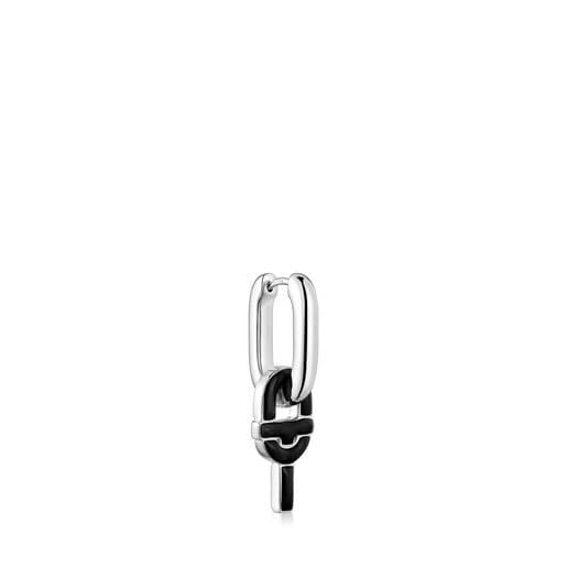 Silver single Hoop earring with black motif pendant TOUS MANIFESTO
