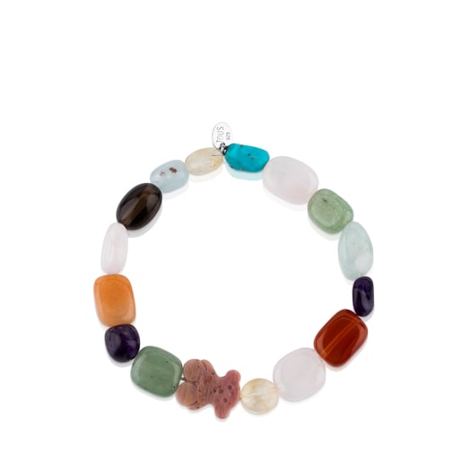 Pulsera de plata con gemas y oso de rodonita TOUS Color