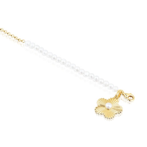 Pulsera con baño de oro 18 kt sobre plata y flor con perlas cultivadas Iris Motif