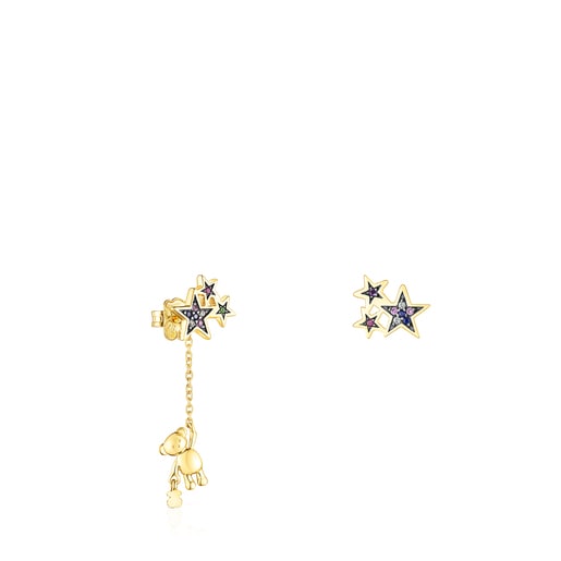 Short/long Silver Vermeil Teddy Bear Stars Earrings with Gemstones | TOUS