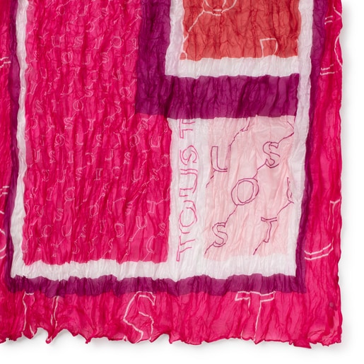 Pink silk Script pleated Scarf