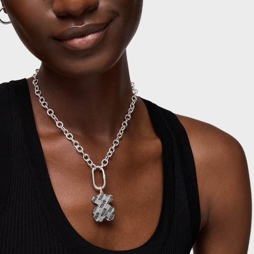 Pendentif ourson en argent et acier print Sweet Dolls