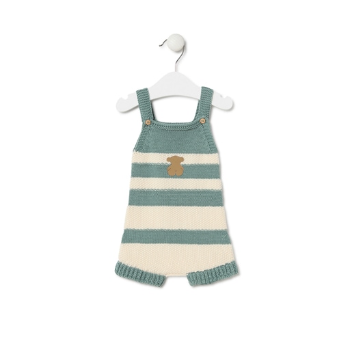 Knitted baby romper in Tricot stripy green