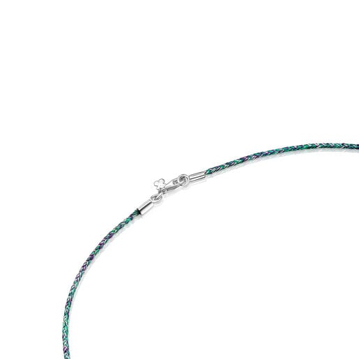 Zeleno-modrý Náhrdelník ze splétaného vlákna se stříbrnou sponou Efecttous