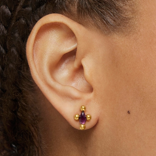 Sugar Party short Earrings with 18kt gold plating over silver and amethyst