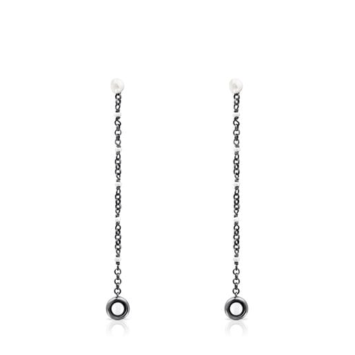 Dark silver Virtual Garden Earrings for AirPods with cultured pearls | TOUS