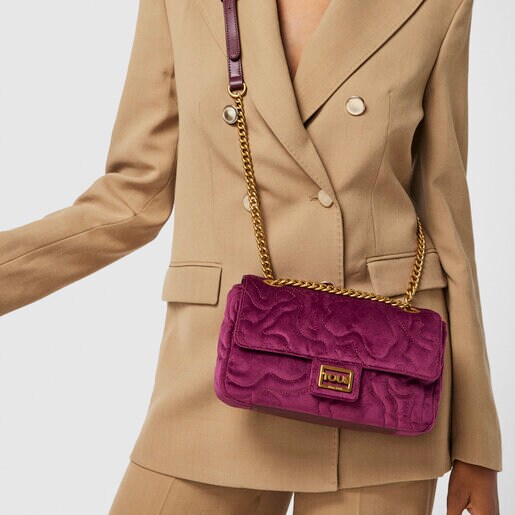 Medium burgundy Kaos Dream Velvet shoulder bag with flap