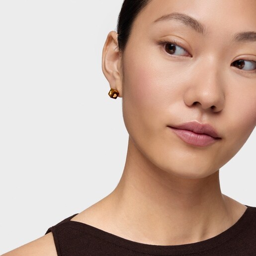 14kt gold Earrings with tiger’s eye Cube