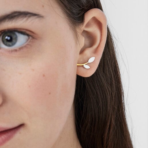 עגילי Real Mix Leaf בגודל 1.8 ס"מ מכסף מצופה זהב 18 קראט ומכסף