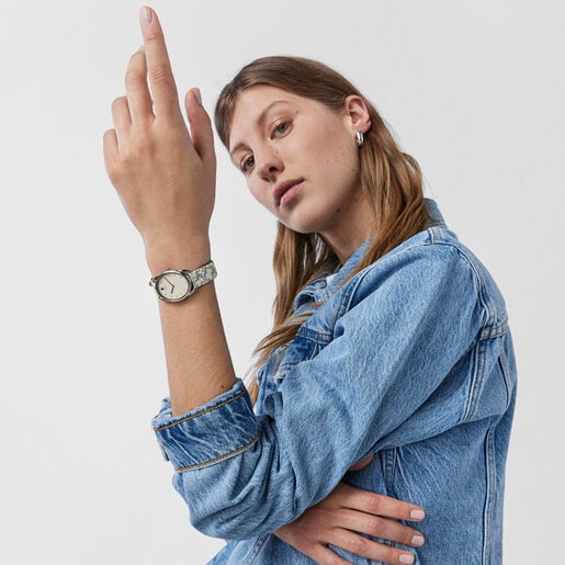 Reloj analógico Dai de acero con correa de piel Kaos beige