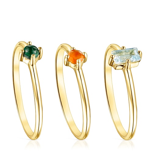 Set of Silver Vermeil TOUS Good Vibes Rings with Gemstones | TOUS