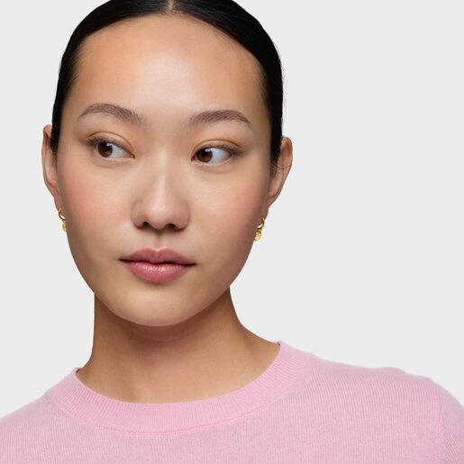 Aretes aro de oro 14 kt doble corazón TOUS Flechazo