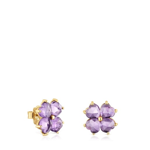 Gold Earrings with amethyst Daisy