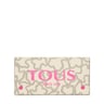 Średni płaski beżowo-różowy portfel Kaos Legacy