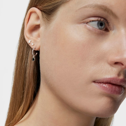 TOUS Mini Onix Earrings in Silver with Onyx 1,3cm.