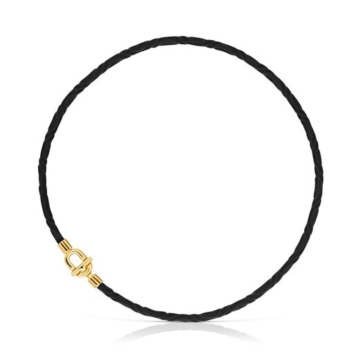 Collier/Bracelet élastique en argent plaqué or 18 ct et cordon noir TOUS MANIFESTO