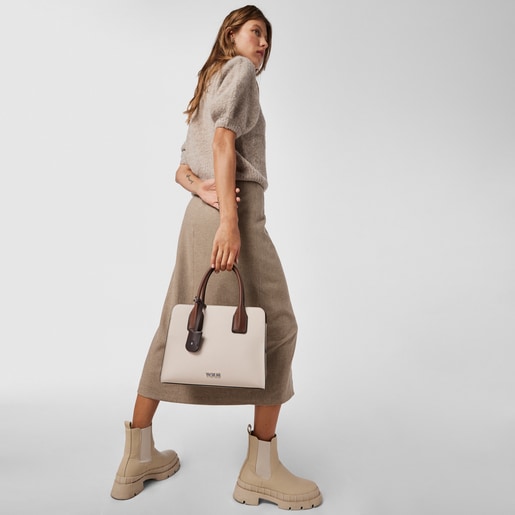 Bolsa city mediano Tous Essential beige y marrón