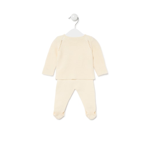 Knitted baby outfit in Tricot ecru