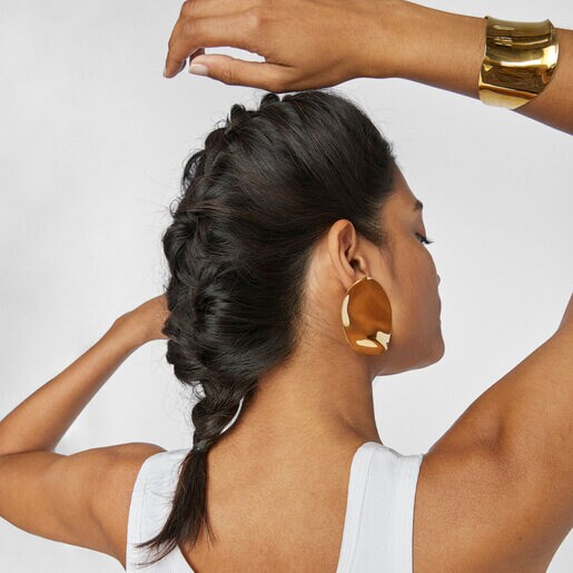 עגילים גדולים עגולים בורמייל צהוב על כסף