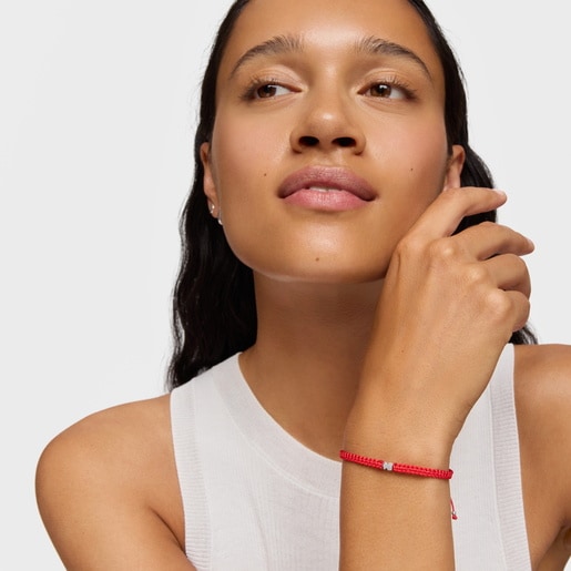 Pulsera oso de plata y nylon rojo TOUS Motivos