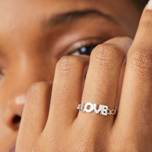 Silver TOUS Crossword Love Ring