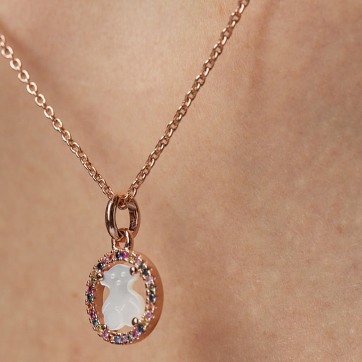 Rose Vermeil Silver Camille Necklace with Mother-of-Pearl and multicolored Sapphire