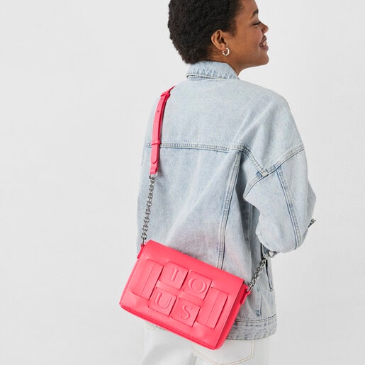 Bandolera pequeña rosa fluorescente y marrón TOUS Damas